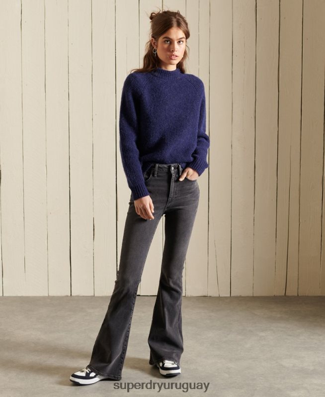 uy Superdry mujer suéter con cuello redondo en mezcla de alpaca azul oscuro DT2N8Z6680 ropa