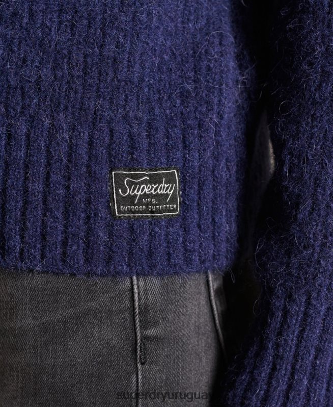 uy Superdry mujer suéter con cuello redondo en mezcla de alpaca azul oscuro DT2N8Z6680 ropa