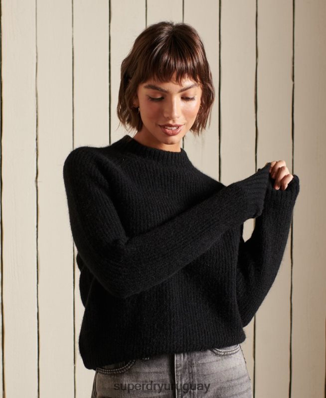 uy Superdry mujer suéter con cuello redondo en mezcla de alpaca negro DT2N8Z6723 ropa