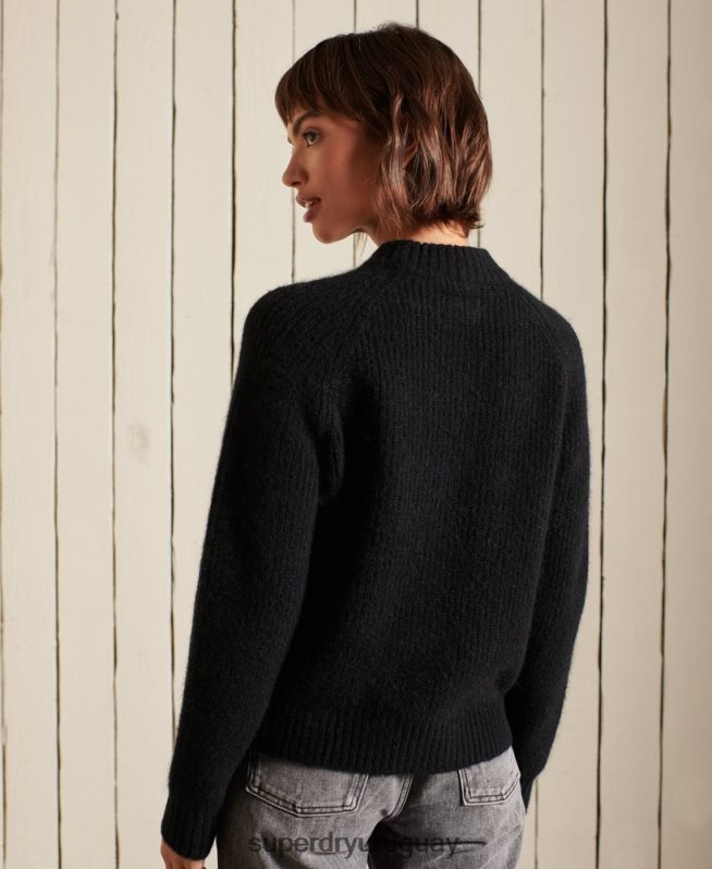 uy Superdry mujer suéter con cuello redondo en mezcla de alpaca negro DT2N8Z6723 ropa