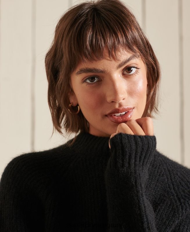 uy Superdry mujer suéter con cuello redondo en mezcla de alpaca negro DT2N8Z6723 ropa