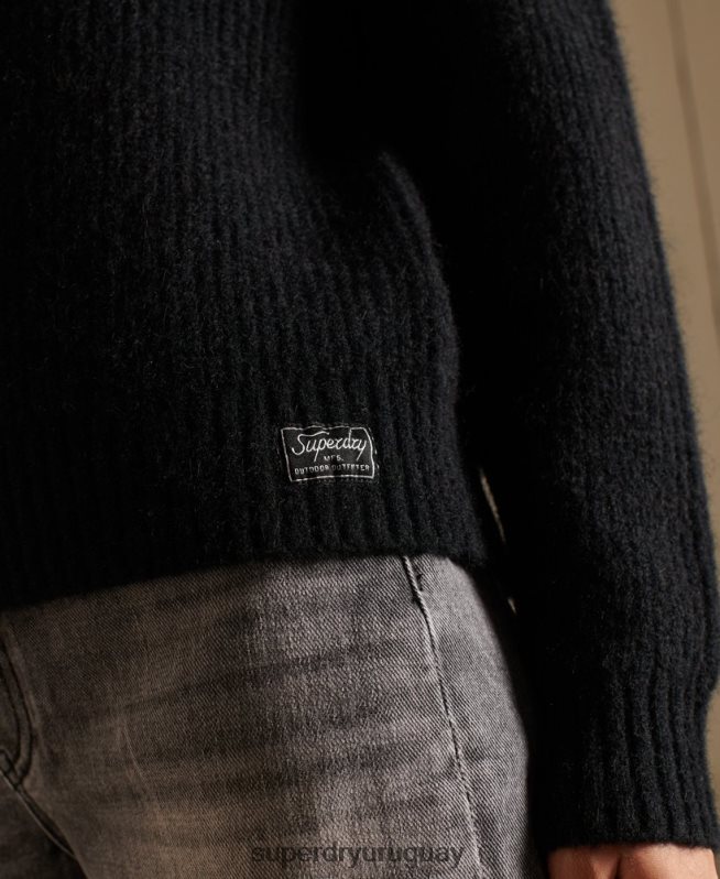 uy Superdry mujer suéter con cuello redondo en mezcla de alpaca negro DT2N8Z6723 ropa