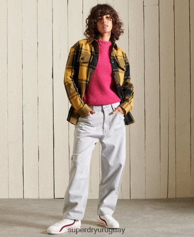 uy Superdry mujer suéter con cuello redondo en mezcla de alpaca rosa DT2N8Z6670 ropa