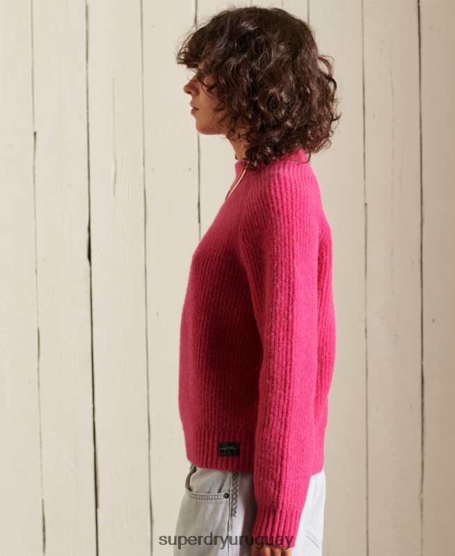 uy Superdry mujer suéter con cuello redondo en mezcla de alpaca rosa DT2N8Z6670 ropa