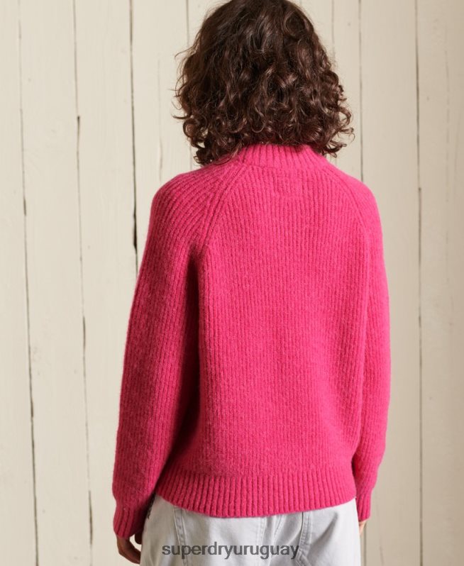 uy Superdry mujer suéter con cuello redondo en mezcla de alpaca rosa DT2N8Z6670 ropa