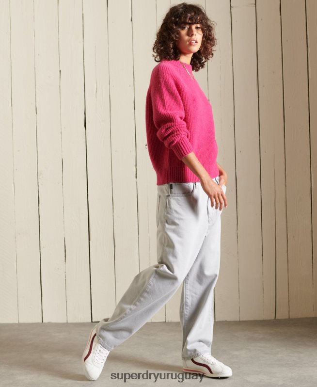 uy Superdry mujer suéter con cuello redondo en mezcla de alpaca rosa DT2N8Z6670 ropa
