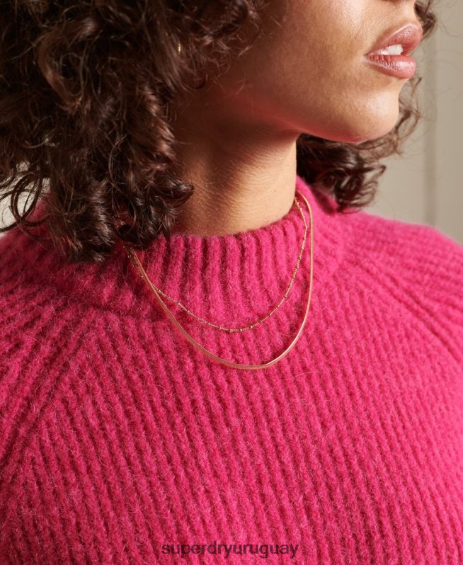 uy Superdry mujer suéter con cuello redondo en mezcla de alpaca rosa DT2N8Z6670 ropa