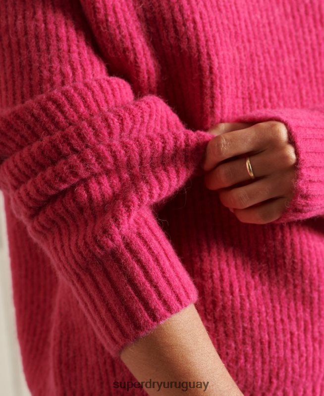 uy Superdry mujer suéter con cuello redondo en mezcla de alpaca rosa DT2N8Z6670 ropa