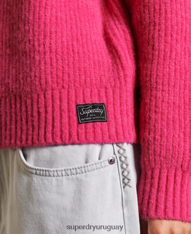 uy Superdry mujer suéter con cuello redondo en mezcla de alpaca rosa DT2N8Z6670 ropa