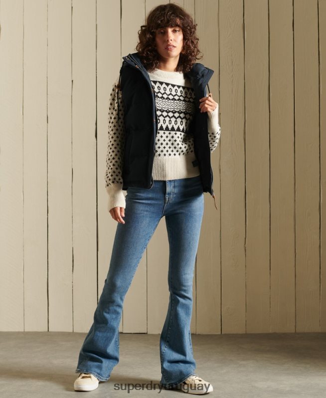 uy Superdry mujer suéter con cuello redondo estampado crema DT2N8Z4012 ropa