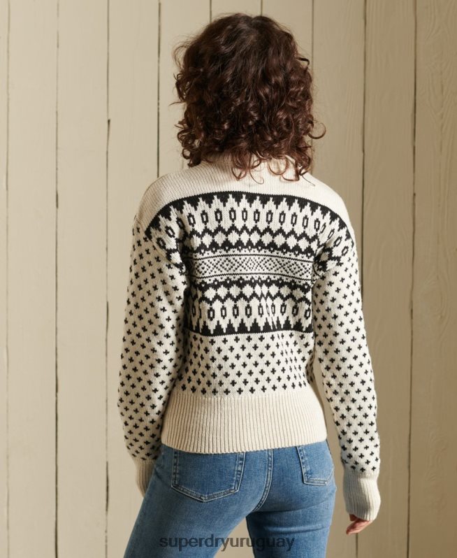 uy Superdry mujer suéter con cuello redondo estampado crema DT2N8Z4012 ropa