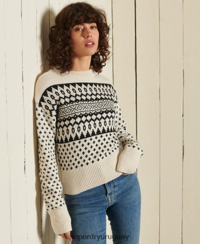 uy Superdry mujer suéter con cuello redondo estampado crema DT2N8Z4012 ropa