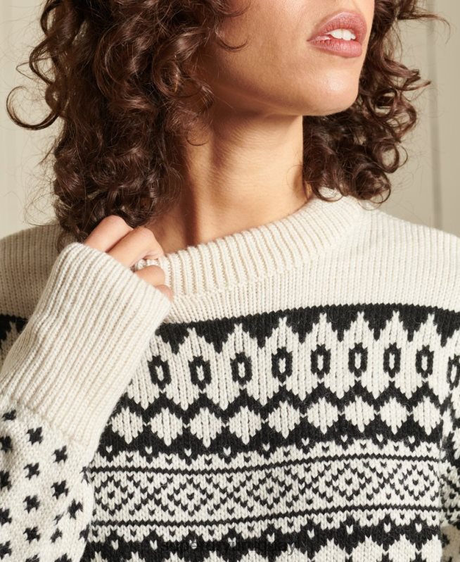 uy Superdry mujer suéter con cuello redondo estampado crema DT2N8Z4012 ropa