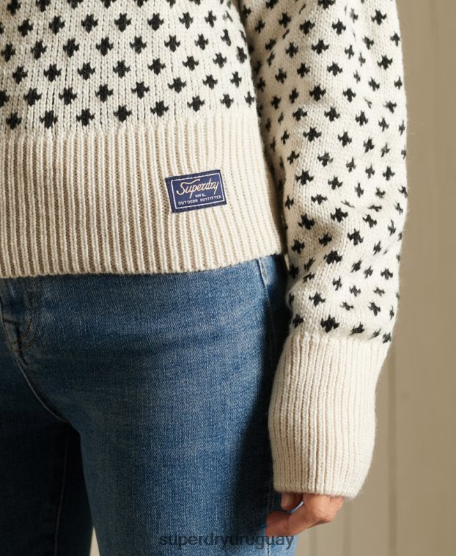 uy Superdry mujer suéter con cuello redondo estampado crema DT2N8Z4012 ropa