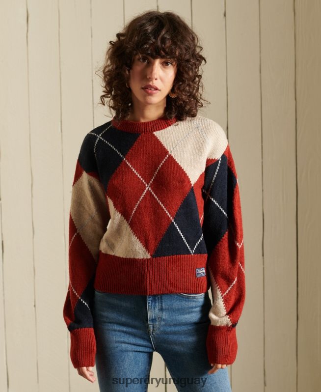 uy Superdry mujer suéter con cuello redondo estampado rojo DT2N8Z4011 ropa