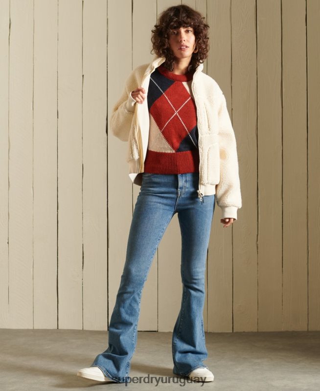 uy Superdry mujer suéter con cuello redondo estampado rojo DT2N8Z4011 ropa