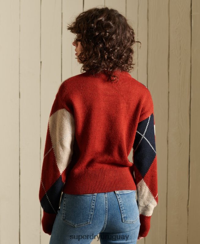 uy Superdry mujer suéter con cuello redondo estampado rojo DT2N8Z4011 ropa