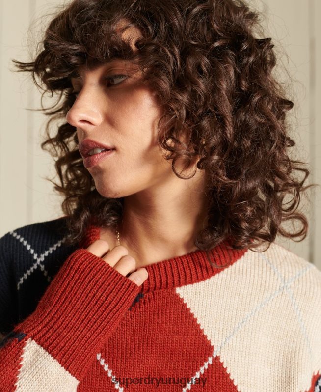 uy Superdry mujer suéter con cuello redondo estampado rojo DT2N8Z4011 ropa