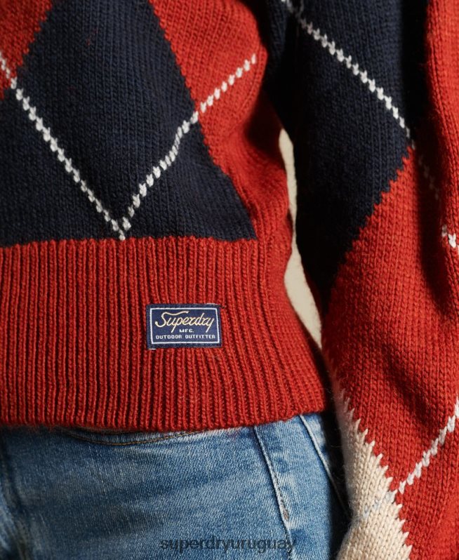 uy Superdry mujer suéter con cuello redondo estampado rojo DT2N8Z4011 ropa