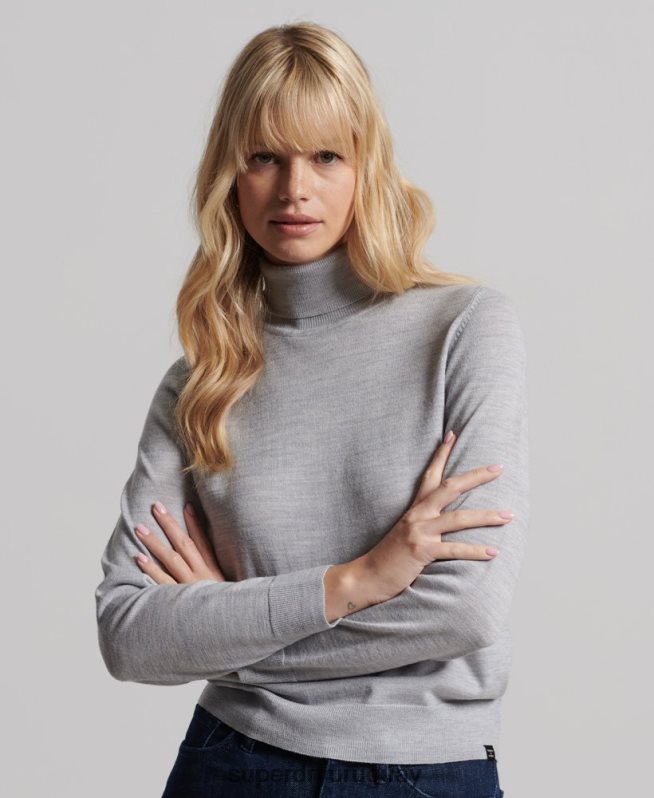 uy Superdry mujer suéter con cuello vuelto de merino studios gris claro DT2N8Z4020 ropa