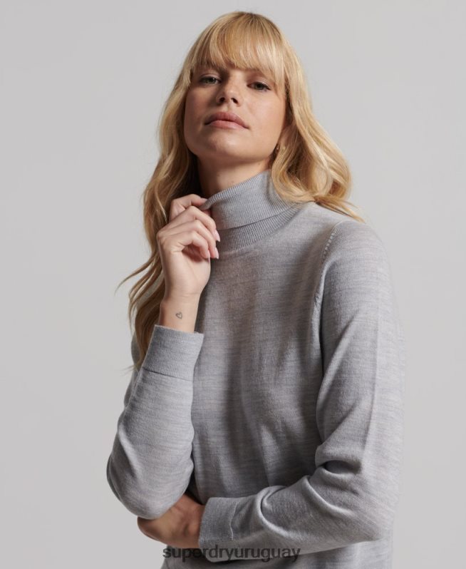 uy Superdry mujer suéter con cuello vuelto de merino studios gris claro DT2N8Z4020 ropa
