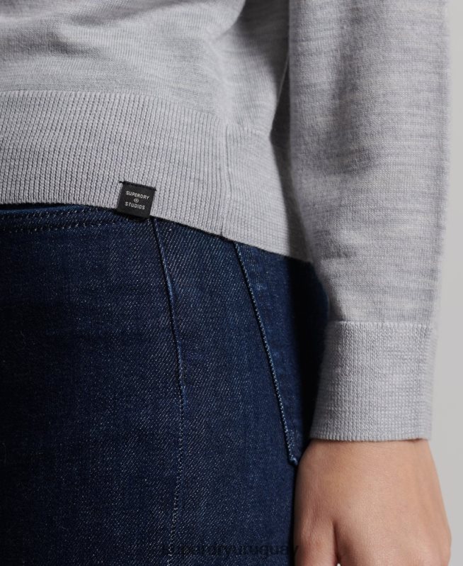 uy Superdry mujer suéter con cuello vuelto de merino studios gris claro DT2N8Z4020 ropa