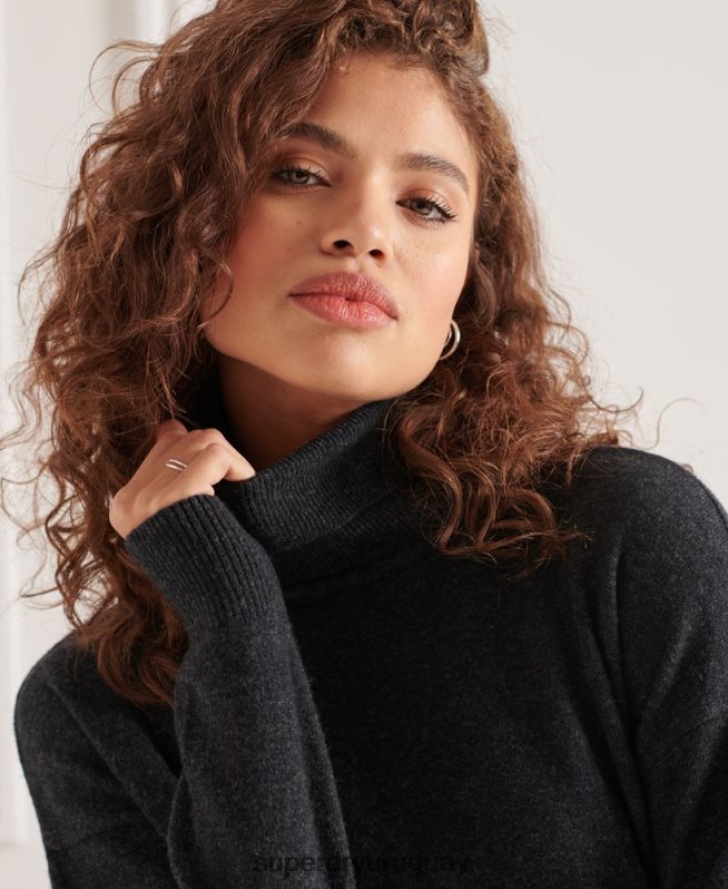 uy Superdry mujer suéter con cuello vuelto gris oscuro DT2N8Z4019 ropa