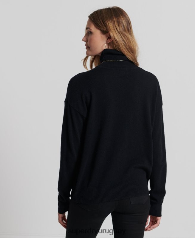 uy Superdry mujer suéter con cuello vuelto negro DT2N8Z4029 ropa