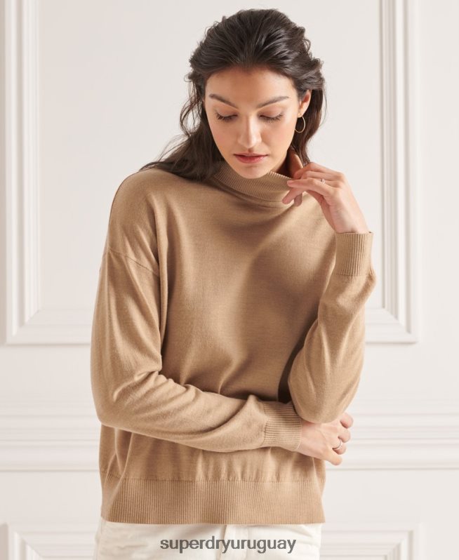 uy Superdry mujer suéter con cuello vuelto y hombros caídos de merino beige DT2N8Z6652 ropa