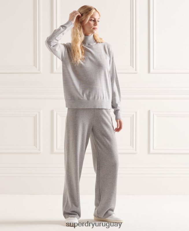 uy Superdry mujer suéter con cuello vuelto y hombros caídos de merino gris claro DT2N8Z6651 ropa