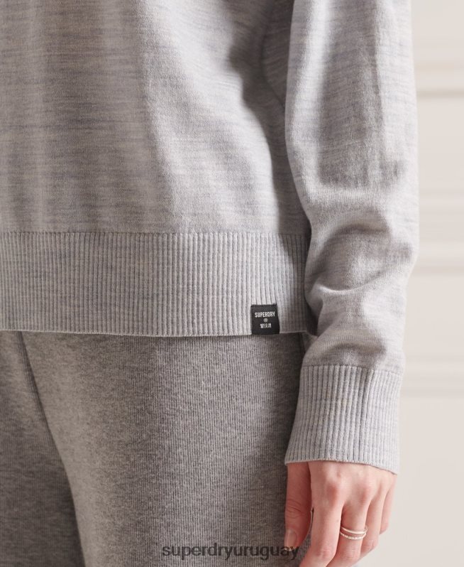 uy Superdry mujer suéter con cuello vuelto y hombros caídos de merino gris claro DT2N8Z6651 ropa