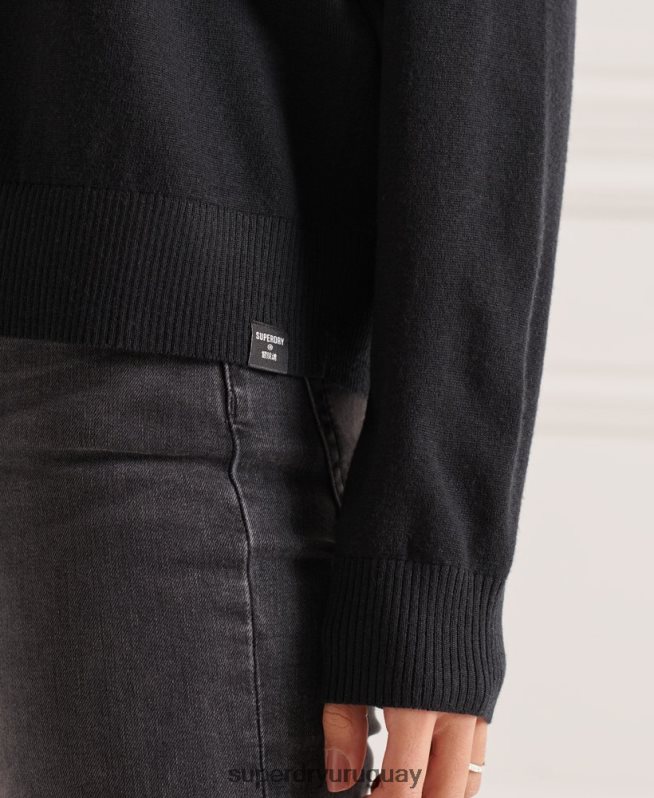 uy Superdry mujer suéter con cuello vuelto y hombros caídos de merino negro DT2N8Z4021 ropa