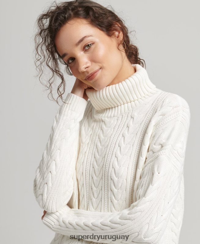uy Superdry mujer suéter con hombros caídos y cuello vuelto blanco DT2N8Z4030 ropa