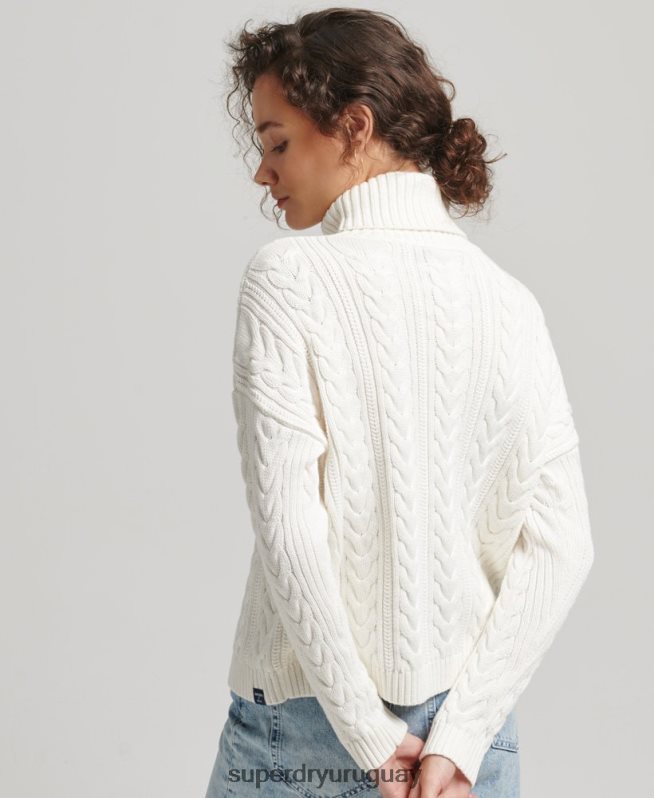 uy Superdry mujer suéter con hombros caídos y cuello vuelto blanco DT2N8Z4030 ropa