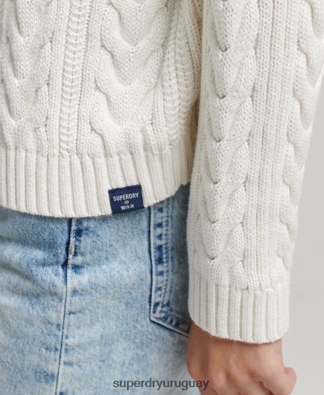 uy Superdry mujer suéter con hombros caídos y cuello vuelto blanco DT2N8Z4030 ropa