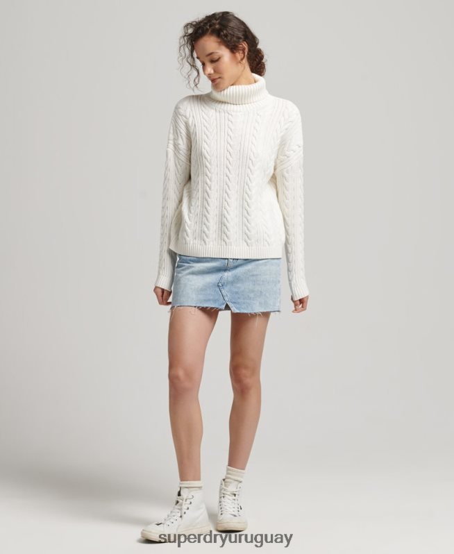uy Superdry mujer suéter con hombros caídos y cuello vuelto blanco DT2N8Z4030 ropa