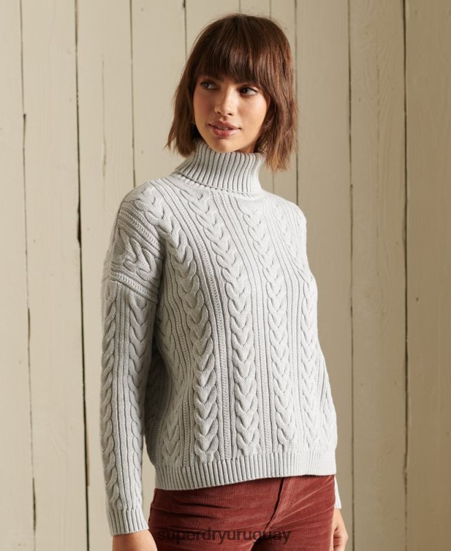 uy Superdry mujer suéter con hombros caídos y cuello vuelto gris DT2N8Z4002 ropa