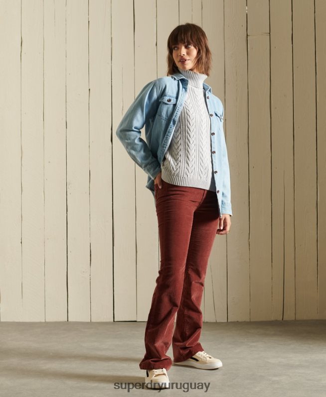 uy Superdry mujer suéter con hombros caídos y cuello vuelto gris DT2N8Z4002 ropa