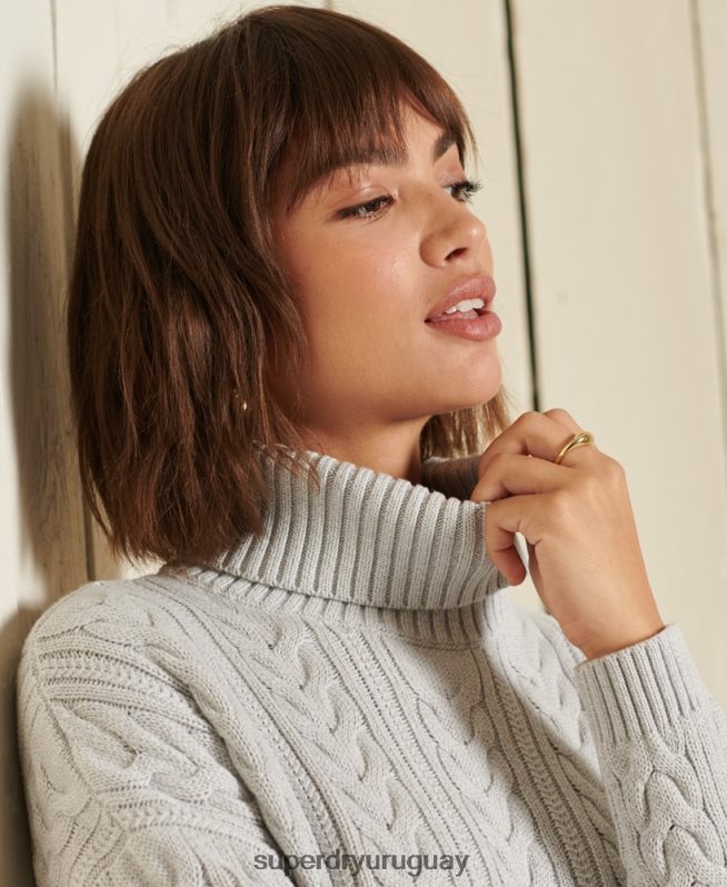 uy Superdry mujer suéter con hombros caídos y cuello vuelto gris DT2N8Z4002 ropa