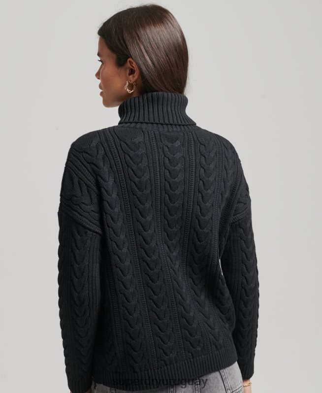 uy Superdry mujer suéter con hombros caídos y cuello vuelto negro DT2N8Z4001 ropa