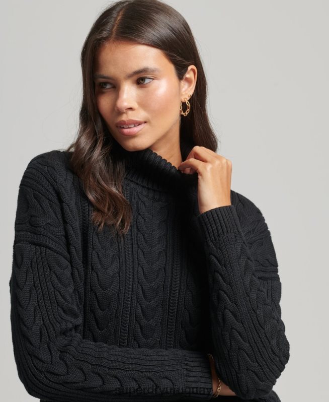uy Superdry mujer suéter con hombros caídos y cuello vuelto negro DT2N8Z4001 ropa