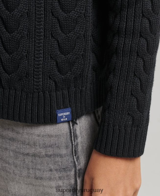 uy Superdry mujer suéter con hombros caídos y cuello vuelto negro DT2N8Z4001 ropa
