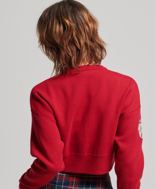 uy Superdry mujer suéter corto con cuello redondo Varsity rojo DT2N8Z3950 ropa