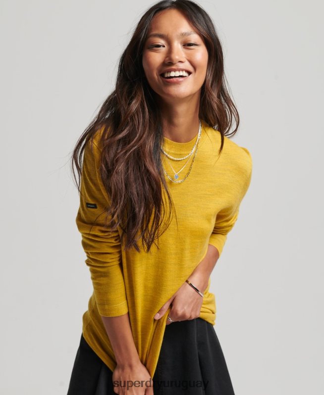 uy Superdry mujer suéter de cuello alto de lana merino de corte holgado de Studios amarillo DT2N8Z3998 ropa