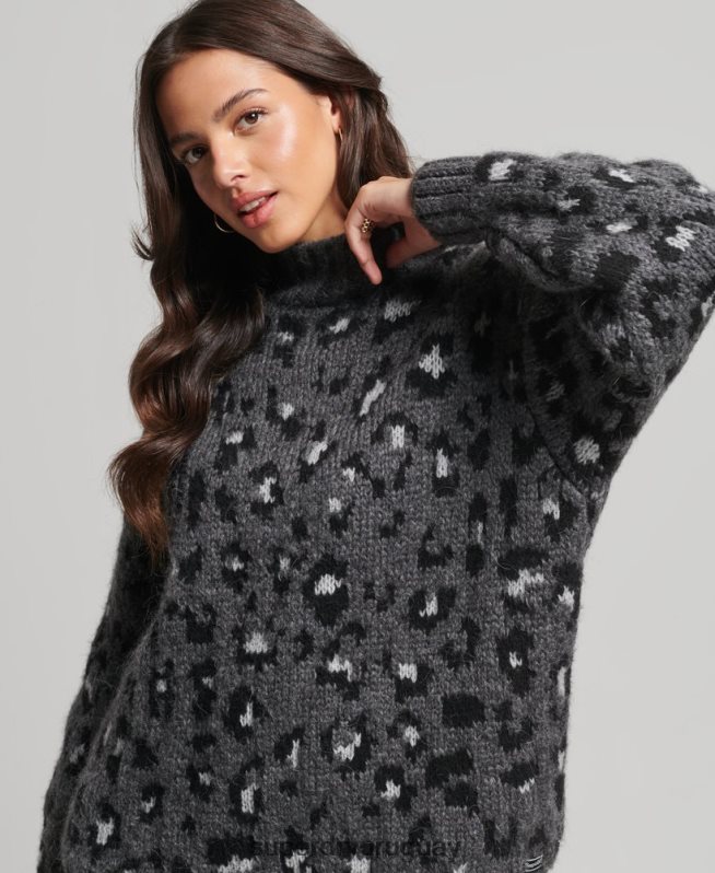 uy Superdry mujer suéter de punto holgado gris DT2N8Z3999 ropa