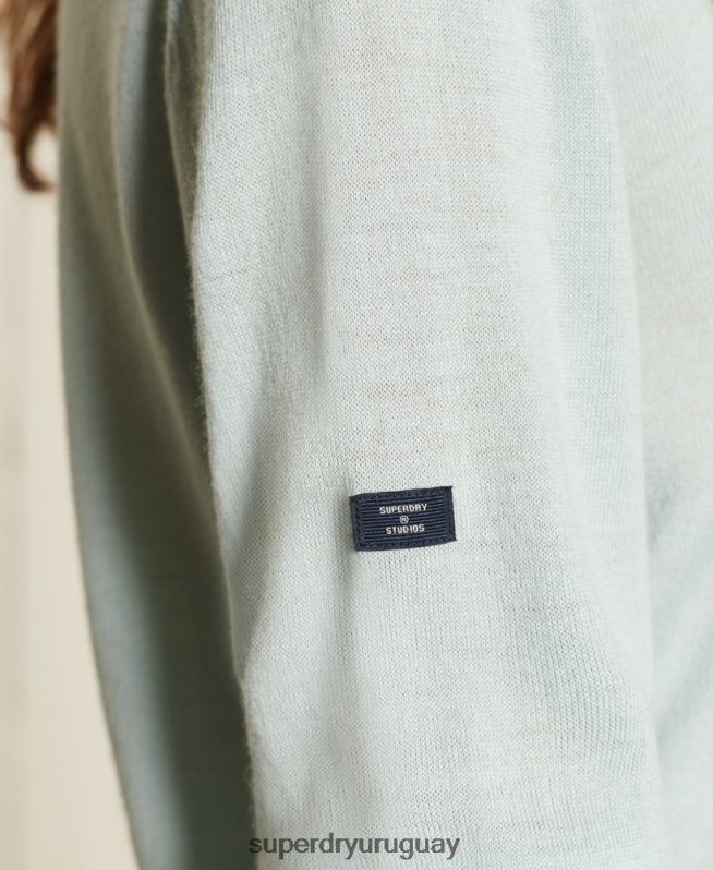 uy Superdry mujer suéter en V de corte holgado de lana merina de Studios verde DT2N8Z4034 ropa