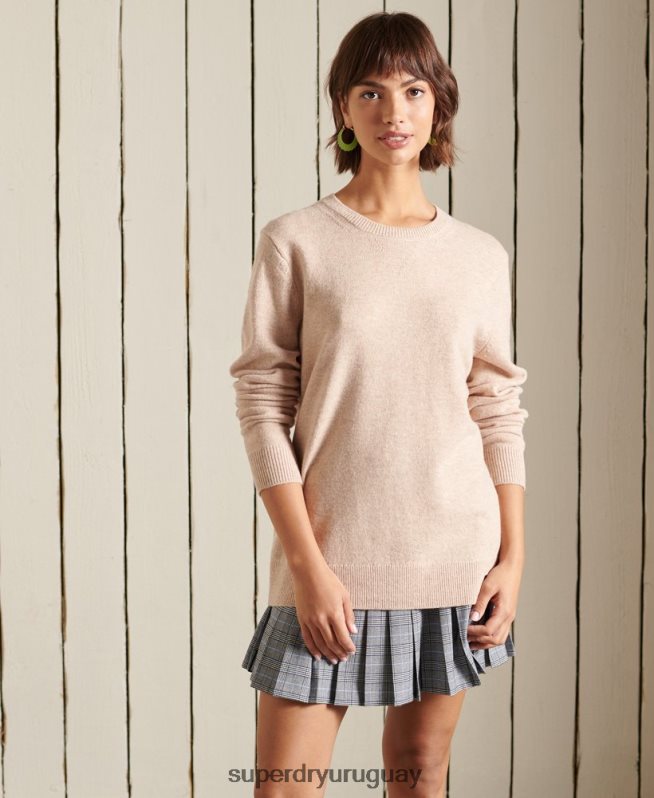 uy Superdry mujer suéter extragrande con cuello redondo de lana de cordero plata DT2N8Z4037 ropa