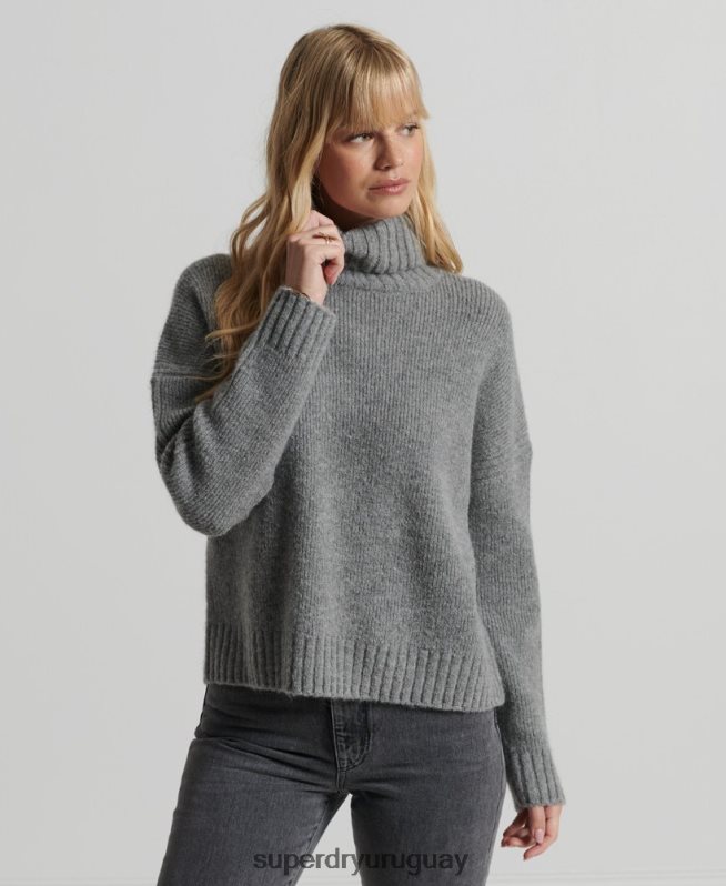 uy Superdry mujer suéter grueso con cuello vuelto de Studios gris claro DT2N8Z4014 ropa