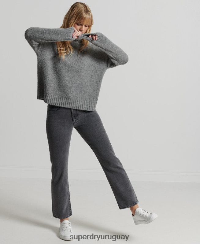 uy Superdry mujer suéter grueso con cuello vuelto de Studios gris claro DT2N8Z4014 ropa