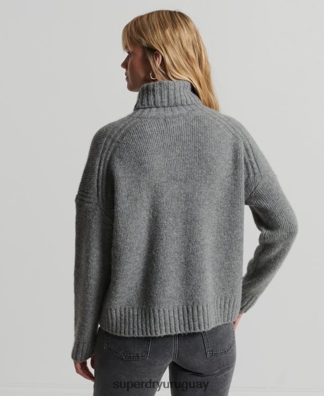 uy Superdry mujer suéter grueso con cuello vuelto de Studios gris claro DT2N8Z4014 ropa